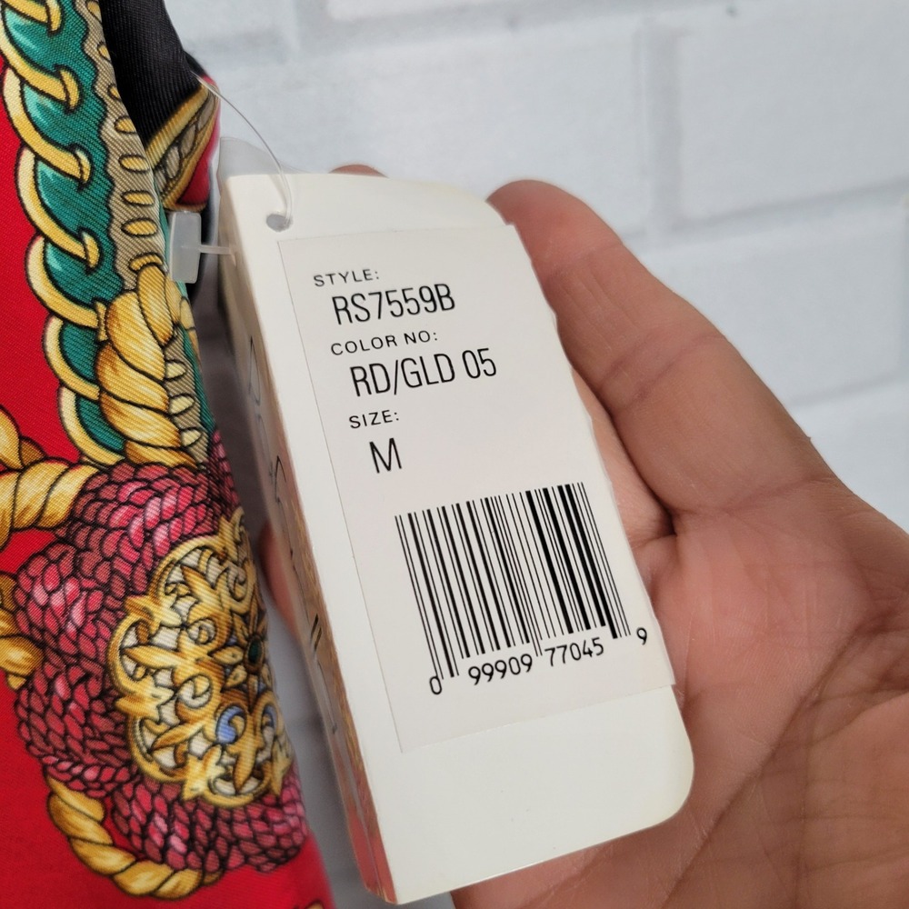 Vintage 1990s Rafaella Silk Scarf Print Vest M Red Gold Equestrian RS7559B - Picture 10 of 13